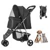 Pet Stroller, 35 lbs Weight Capacity, Foldable Dog Stroller Cart, 3 Wheels Cats Stroller with Mesh Windows and Cup Holders, Portable Pet Carrier Strol