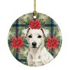 White Jack Russell Terrier Christmas PoinsettIas Ceramic Ornament Christmas Tree Hanging Decorations for Home Christmas Holiday, Party, Gift, 3 in, Mu