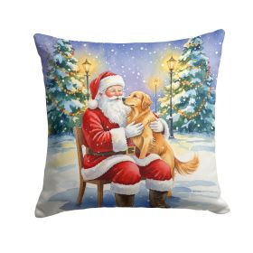 Golden Retriever with Santa Claus Throw Pillow Decorative Indoor Outdoor Accent Cushion for Couch, Bed or Patio, 18Hx18W