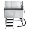 Stainless Steel Dog Washing Station, 50 inch Pet Grooming Tub w/ Stairs, PE Water Filter Board, Faucet & Showerhead & Soap Holder Dog Bathtub for Larg