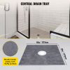 Shower Curb Kit, 48"x48" Watertight Shower Curb Overlay with 4" ABS Central Bonding Flange, 4" Stainless Steel Grate, 2 Cuttable Shower Curb and T