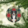 Greater Swiss Mountain Dog Christmas PoinsettIas Ceramic Ornament Christmas Tree Hanging Decorations for Home Christmas Holiday, Party, Gift, 3 in, Mu
