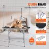 Pet Grooming Table Two Arms with Clamp, 46'' Dog Grooming Station, Foldable Pets Grooming Stand for Medium and Small Dogs, Free No Sit Haunch Holder w
