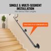 Pipe Stair Handrail, 11FT Staircase Handrail, 440LBS Load Capacity Carbon Steel Pipe Handrail, Industrial Pipe Handrail with Wall Mount Support, Round