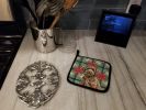 Spanish Water Dog Christmas PoinsettIas Pair of Pot Holders Pair 7.5x7.5 Quilted Insulated Hot Pads Decorative Kitchen Gift Made in USA