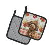 Spanish Water Dog Vegetables Pair of Pot Holders Pair 7.5x7.5 Quilted Insulated Hot Pads Decorative Kitchen Gift Made in USA