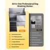 Stainless Steel Dog Washing Station, 50 inch Pet Grooming Tub w/ Ramp, Faucet & Showerhead & Soap Holder Leash Dog Bathtub for Large & Medium & Small