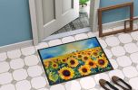 Kansas Sunflowers in Watercolor Doormat Front Door Mat Indoor Outdoor Rugs for Entryway, Non Slip Washable Low Pile, 24H X 36W