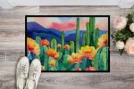 NEW Arizona Saguaro Cactus Blossom in Watercolor Doormat Front Door Mat Indoor Outdoor Rugs for Entryway, Non Slip Washable Low Pile, 18H X 27W