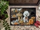 NEW Bichon Frise Fall Kitchen Pumpkins Doormat Front Door Mat Indoor Outdoor Rugs for Entryway, Non Slip Washable Low Pile, 18H X 27W