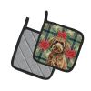 Spanish Water Dog Christmas PoinsettIas Pair of Pot Holders Pair 7.5x7.5 Quilted Insulated Hot Pads Decorative Kitchen Gift Made in USA