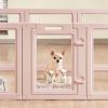 Dog Whelping Box, 60x39x23 in Plastic Dog Whelping Pen for Medium Sized Dogs, Waterproof Transparent Puppy Playpen with Windows & Door Lock, Easy to C