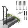 Handrails for Outdoor Steps, Fit 1 or 2 Steps Outdoor Stair Railing, Arch#1 Wrought Iron Handrail, Flexible Porch Railing, Black Transitional Handrail