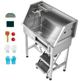 34" Dog Washing Station, Stainless Steel Pet Grooming Tub Bathtub, Professional Dog Wash Sink with Shower, Faucet, Soap Holder (Default: Default)