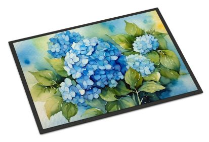 NEW Hydrangeas in Watercolor Doormat Front Door Mat Indoor Outdoor Rugs for Entryway, Non Slip Washable Low Pile, 18H X 27W (Default: Default)