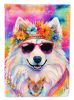 Samoyed Hippie Dawg House Flag Large Porch Sleeve Pole Decorative Outside Yard Banner Artwork Wall Hanging, Polyester, House Size, Multicolor