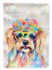 Yorkshire Terrier Hippie Dawg House Flag Large Porch Sleeve Pole Decorative Outside Yard Banner Artwork Wall Hanging, Polyester, House Size, Multicolo