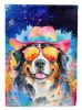 Bernese Mountain Dog Hippie Dawg House Flag Large Porch Sleeve Pole Decorative Outside Yard Banner Artwork Wall Hanging, Polyester, House Size, Multic