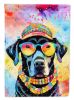 Black Labrador Hippie Dawg House Flag Large Porch Sleeve Pole Decorative Outside Yard Banner Artwork Wall Hanging, Polyester, House Size, Multicolor