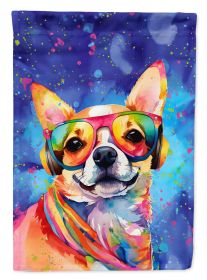 Chihuahua Hippie Dawg House Flag Large Porch Sleeve Pole Decorative Outside Yard Banner Artwork Wall Hanging, Polyester, House Size, Multicolor (Default: Default)