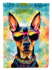 Doberman Pinscher Hippie Dawg House Flag Large Porch Sleeve Pole Decorative Outside Yard Banner Artwork Wall Hanging, Polyester, House Size, Multicolo (Default: Default)