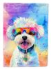 Bichon Frise Hippie Dawg House Flag Large Porch Sleeve Pole Decorative Outside Yard Banner Artwork Wall Hanging, Polyester, House Size, Multicolor