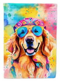 Golden Retriever Hippie Dawg House Flag Large Porch Sleeve Pole Decorative Outside Yard Banner Artwork Wall Hanging, Polyester, House Size, Multicolor (Default: Default)