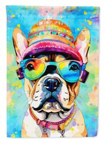 French Bulldog Hippie Dawg House Flag Large Porch Sleeve Pole Decorative Outside Yard Banner Artwork Wall Hanging, Polyester, House Size, Multicolor (Default: Default)