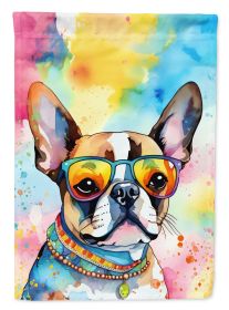 Boston Terrier Hippie Dawg House Flag Large Porch Sleeve Pole Decorative Outside Yard Banner Artwork Wall Hanging, Polyester, House Size, Multicolor (Default: Default)