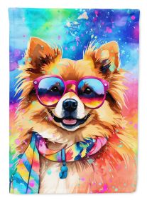 Pomeranian Hippie Dawg House Flag Large Porch Sleeve Pole Decorative Outside Yard Banner Artwork Wall Hanging, Polyester, House Size, Multicolor (Default: Default)