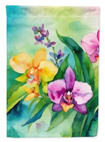 Orchids in Watercolor House Flag Large Porch Sleeve Pole Decorative Outside Yard Banner Artwork Wall Hanging, Polyester, House Size, Multicolor (Default: Default)