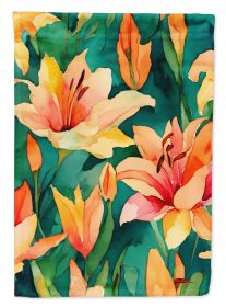 Lilies in Watercolor House Flag Large Porch Sleeve Pole Decorative Outside Yard Banner Artwork Wall Hanging, Polyester, House Size, Multicolor (Default: Default)