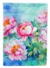 Peonies in Watercolor House Flag Large Porch Sleeve Pole Decorative Outside Yard Banner Artwork Wall Hanging, Polyester, House Size, Multicolor
