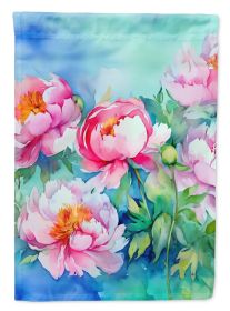 Peonies in Watercolor House Flag Large Porch Sleeve Pole Decorative Outside Yard Banner Artwork Wall Hanging, Polyester, House Size, Multicolor (Default: Default)