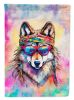 Hippie Animal Wolf House Flag Large Porch Sleeve Pole Decorative Outside Yard Banner Artwork Wall Hanging, Polyester, House Size, Multicolor