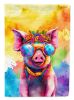 Hippie Animal Pig House Flag Large Porch Sleeve Pole Decorative Outside Yard Banner Artwork Wall Hanging, Polyester, House Size, Multicolor