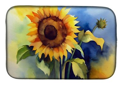 Sunflowers in Watercolor Dish Drying Mat Absorbent Dish Drying Mat Pad for Kitchen Counter Dish Drainer Mat for Countertop, 14 x 21", Multicolor (Default: Default)