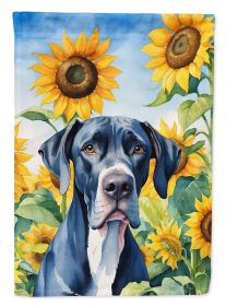 Great Dane in Sunflowers House Flag Large Porch Sleeve Pole Decorative Outside Yard Banner Artwork Wall Hanging, Polyester, House Size, Multicolor (Default: Default)