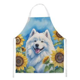 Samoyed in Sunflowers Apron Cooking Kitchen Server Baking Crafts Gardening for Adult Women Men, Unisex, Large, Multicolor (Default: Default)
