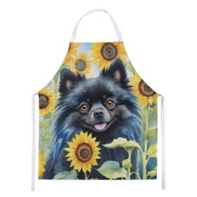 Pomeranian in Sunflowers Apron Cooking Kitchen Server Baking Crafts Gardening for Adult Women Men, Unisex, Large, Multicolor (Default: Default)