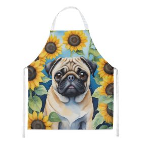 Pug in Sunflowers Apron Cooking Kitchen Server Baking Crafts Gardening for Adult Women Men, Unisex, Large, Multicolor (Default: Default)