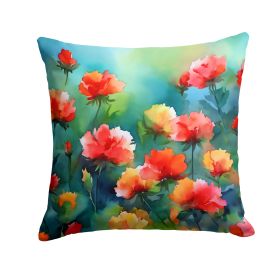 Ohio Scarlet Carnations in Watercolor Throw Pillow Machine Washable, Indoor Outdoor Decorative Pillow for Couch, Bed or Patio, 14Hx14W (Default: Default)