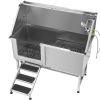 Stainless Steel Dog Washing Station, 62 inch Pet Grooming Tub w/ Stairs, PE Water Filter Board, Faucet & Showerhead & Soap Holder Dog Bathtub for Larg