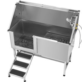 Stainless Steel Dog Washing Station, 62 inch Pet Grooming Tub w/ Stairs, PE Water Filter Board, Faucet & Showerhead & Soap Holder Dog Bathtub for Larg (Size/Ramp or Stairs/Door Opening Method: 62 inch/Stairs/Left)
