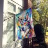 Siberian Husky Hippie Dawg House Flag Large Porch Sleeve Pole Decorative Outside Yard Banner Artwork Wall Hanging, Polyester, House Size, Multicolor