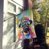 Pug Hippie Dawg House Flag Large Porch Sleeve Pole Decorative Outside Yard Banner Artwork Wall Hanging, Polyester, House Size, Multicolor