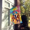 Golden Retriever Hippie Dawg House Flag Large Porch Sleeve Pole Decorative Outside Yard Banner Artwork Wall Hanging, Polyester, House Size, Multicolor