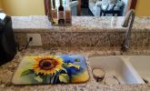 Sunflowers in Watercolor Dish Drying Mat Absorbent Dish Drying Mat Pad for Kitchen Counter Dish Drainer Mat for Countertop, 14 x 21", Multicolor